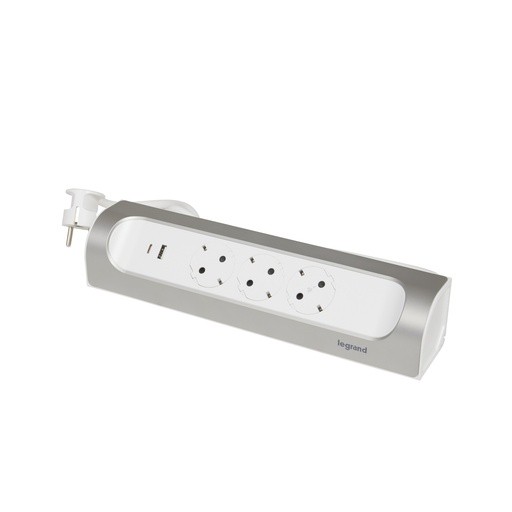 [PTG229.00702] Legrand 694502, Bloc Multipriza Unghiular 3X2P+T, Si USB A+C 1M Culoare, Aluminiu