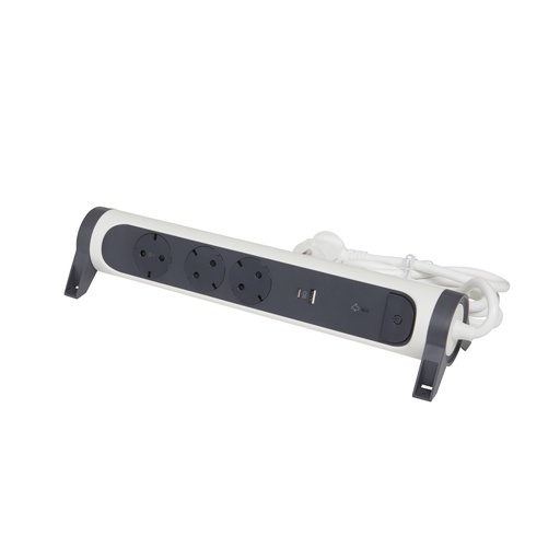 [PTG229.00708] LEGRAND 694508, Premium Mobile Multi, socket Block Rotating 3 x 2P+T Spd, surge USB A+C and Switch 1,5m Black, white