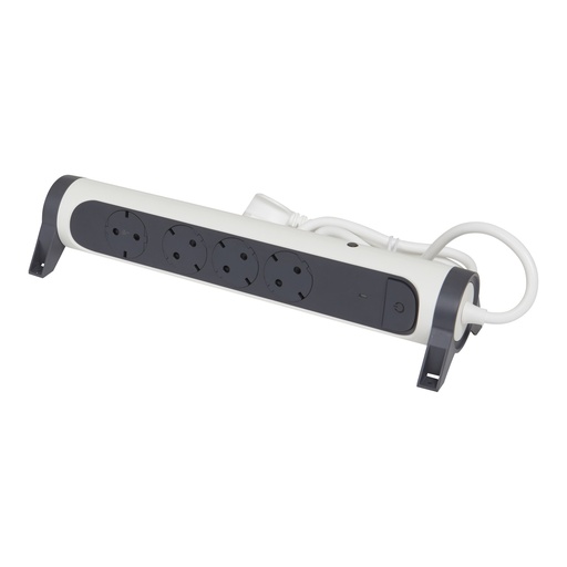 [PTG229.00716] LEGRAND 694525, Premium Mobile Multi, Socket Block Rotating 4 x 2P+T Mcb, overload with Consumption Indicator and Switch 1,5m Black, white