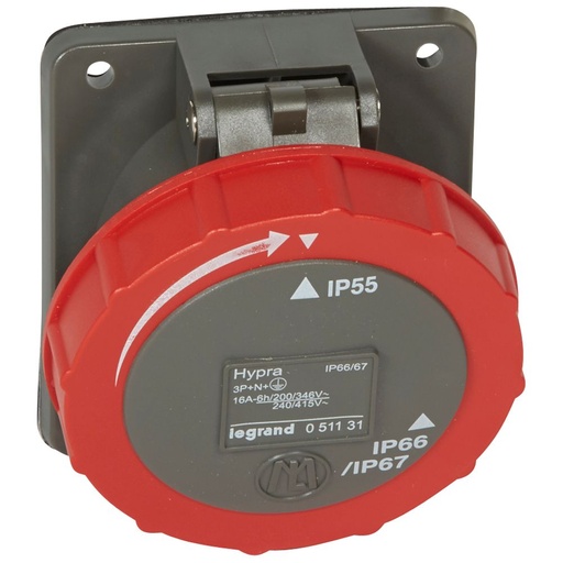 [PTG229.00869] LEGRAND 051131, Hypra Tilting Switchboard Door Socket, IP 66/67/55, 380/415 V, 16 A, 3P+N+E, Plastic
