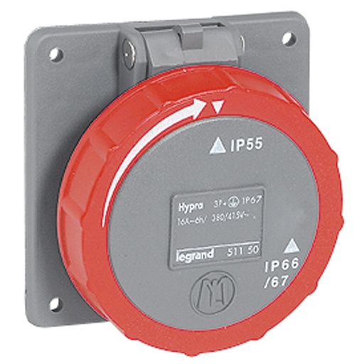 [PTG229.00871] LEGRAND 051150, Switchboard Door Socket with Unified Fixing Spacing Hypra, IP 66/67/55, 380/415V, 16 A, 3P+E