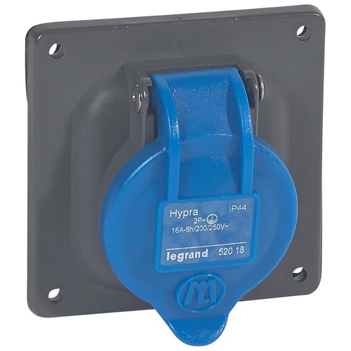 [PTG229.00873] LEGRAND 052018, Hypra Panel Mounting Socket with Fixing Center, IP 44, 200/250 V, 16 A, 2P+E, Plastic