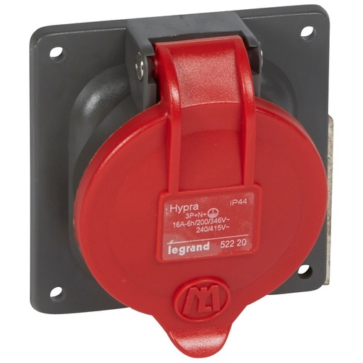 [PTG229.00877] LEGRAND 052220, Panel Mounting Socket with Hypra Fixing Center, IP44, 380/415 V, 16 A, 3P+N+E, plastic