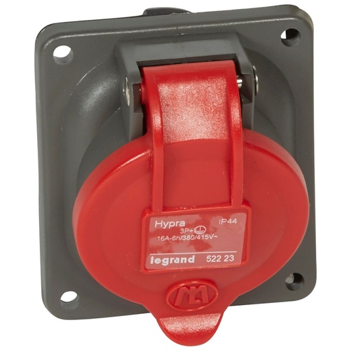 [PTG229.00878] LEGRAND 052223, Hypra Panel Mounting Socket with Fixing Center, IP44, 380/415 V 16A, 3P+E, Plastic
