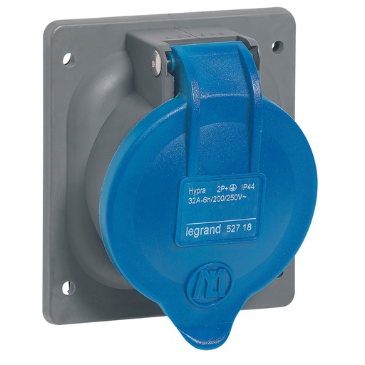 [PTG229.00884] LEGRAND 052718, Panel Mounting Socket with Hypra Fixing Centre, IP44, 200/250 V, 32 A, 2P+E, plastic