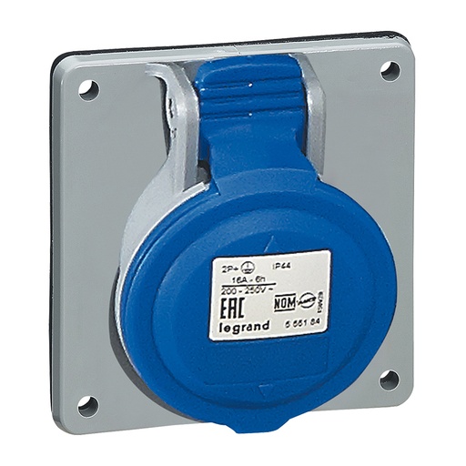 [PTG229.00909] LEGRAND 555186, Socket for Panel Door, Tilting Mechanism P17, IP44, 200/250 V, 16 A, 3P+N+E