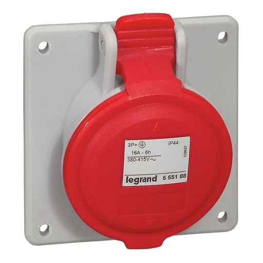 [PTG229.00910] LEGRAND 555188, Socket for Panel Door, Tilting Mechanism P17, IP44, 380/415 V, 16 A, 3P+E