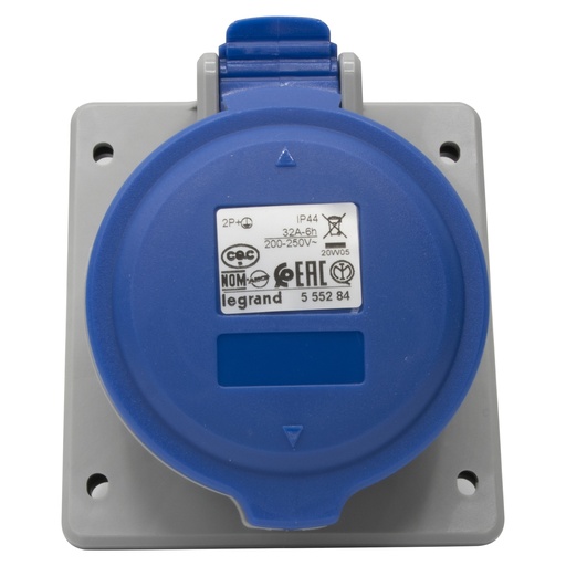 [PTG229.00912] LEGRAND 555284, Socket for Panel Door, Inclined Mechanism P17, IP44, 200/250 V, 32 A, 2P+E