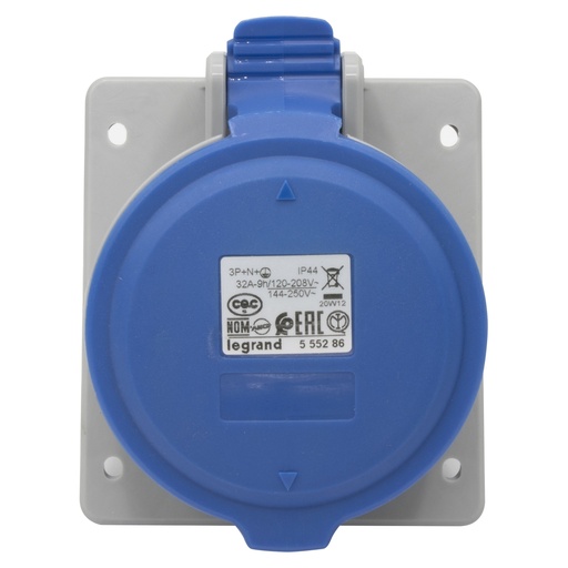 [PTG229.00914] LEGRAND 555286, Socket for Panel Door, Tilting Mechanism P17, IP44, 200/250 V, 32 A, 3P+N+E