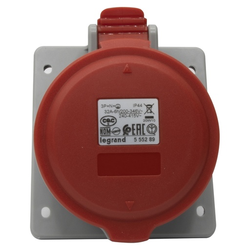[PTG229.00916] LEGRAND 555289, Socket for Panel Door, Tilting Mechanism P17, IP44, 380/415 V, 32 A, 3P+N+E