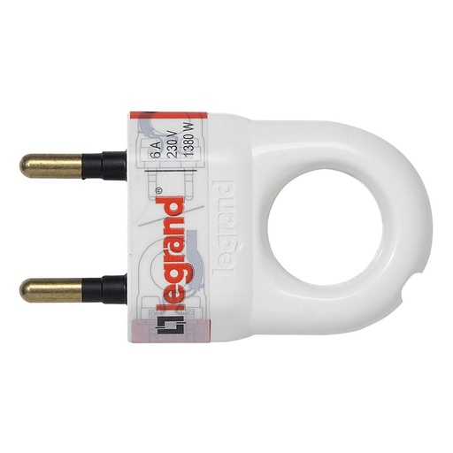 [PTG044.00060] Legrand 050162, Fişă 2P, 6 A, Cu Inel De Extragere, Albă, Cu Etichetare Gencod