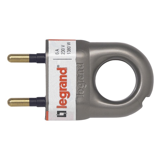 [PTG044.00063] Legrand 050165, Fişă 2P, 6 A, Cu Inel De Extragere, Culoare Aluminiu, Cu Etichetare Gencod