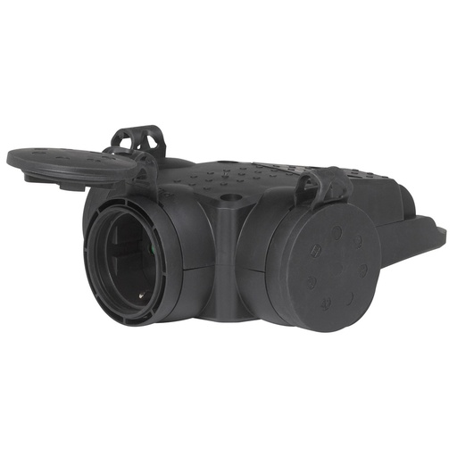 [PTG044.00091] Legrand 051369, Multipriza+Fisa 3X2P+T IP44, IK08 16A Cauciuc Negru Cu Capace