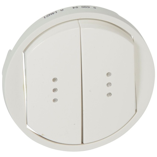 [PTG032.00304] Legrand 068004, Placă Céliane, Comutator dublu/Buton dublu cu indicator luminos, Cheie mare, Alb  