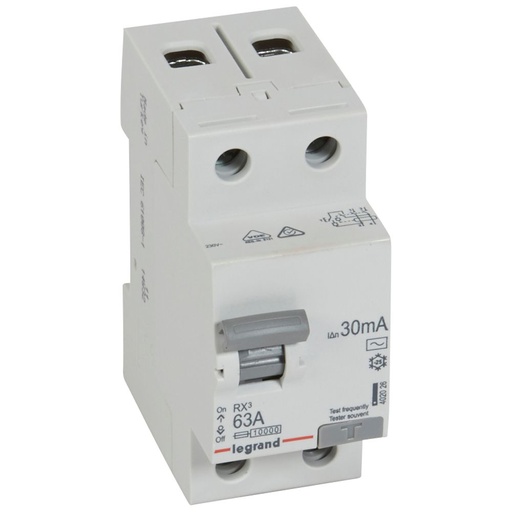 [PTG163.01262] Legrand 402026, Dispozitiv de curent rezidual (RCD) RX³, 2P, 230 V, 63 A, 30 mA, tip AC