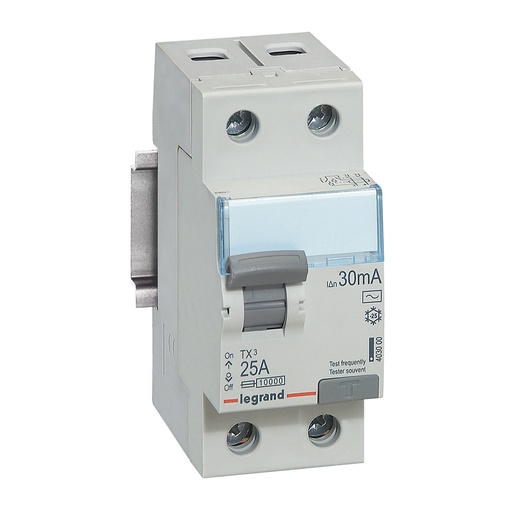 [PTG163.01285] Legrand 403000, Întrerupător automat diferențial (RCCB) TX³, 2P, 230 V, 30 mA, 25 A, tip AC, Incompatibil cu accesorii auxiliare