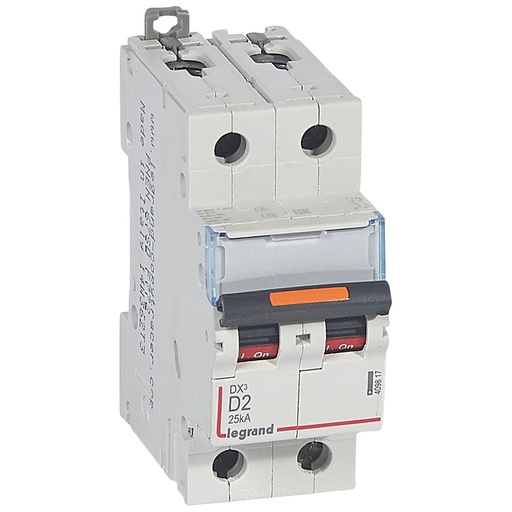 [PTG163.01748] LEGRAND 409817, MCB, DX³, 25 kA, 2P, 230/400 V, 2 A, Curbă D