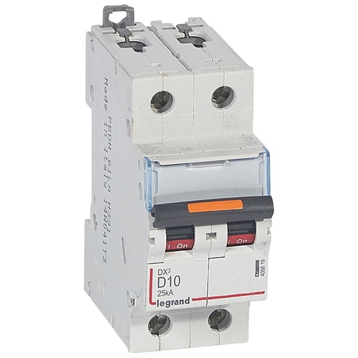 [PTG163.01750] LEGRAND 409819, DX³ MCB, 2P, 10 A, 25 kA, D Curve, 230/400 V