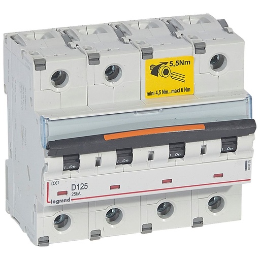 [PTG163.01781] LEGRAND 409855, MCB, DX³, 25 kA, 4P, 400 V, 125 A, Curbă D