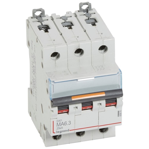 [PTG163.01793] LEGRAND 409879, DX³ MA MCB, 3P, 6.3 A, 25 kA, Simple Magnetic, 400 V, 3 Modules
