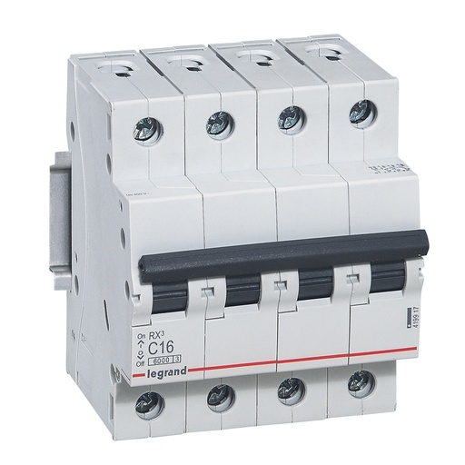 [PTG163.02029] LEGRAND 419917, MCB RX³ 6000, 4P, 400 V, 16 A, C Curve, Comb Busbar Compatible