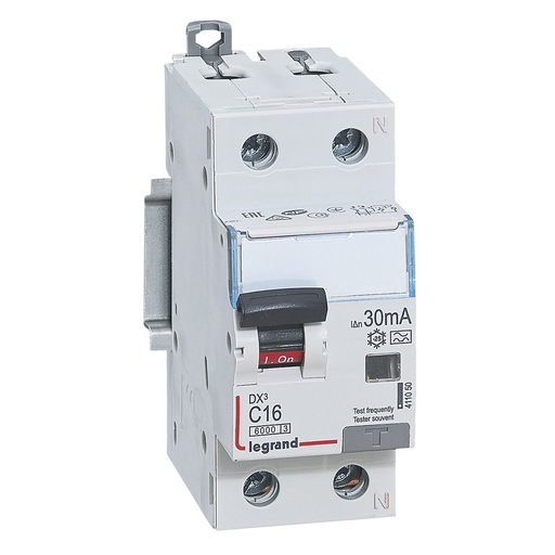 [PTG163.02080] LEGRAND 411050, Disjunctor diferential, DX³ 6000 -10 kA -1P+N-230 V -16 A -30 mA, tip A, Neutru pe partea dreapta