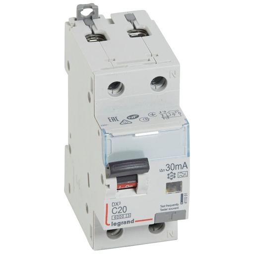 [PTG163.02081] LEGRAND 411051, Disjunctor diferential, DX³ 6000 -10 kA -1P+N-230 V -20 A -30 mA, tip A, Neutru pe partea dreapta