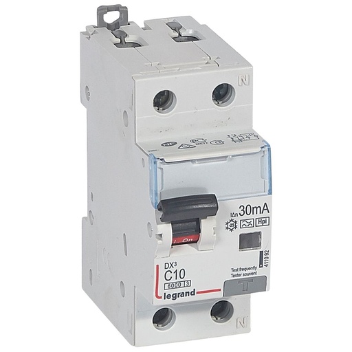 [PTG163.02086] LEGRAND 411092, Disjunctor diferential, DX³ 6000 -10 kA -1P+N-230 V -10 A -30 mA, tip Hpi, Neutru pe partea dreapta