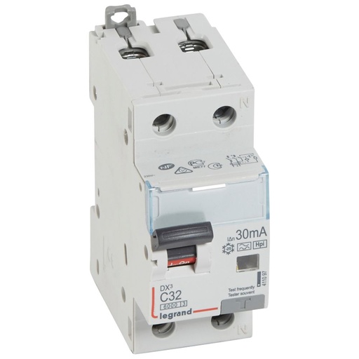 [PTG163.02090] LEGRAND 411097, Disjunctor diferential, DX³ 6000 -10 kA -1P+N-230 V -32 A -30 mA, tip Hpi, Neutru pe partea dreapta