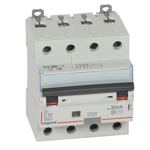 [PTG163.02092] LEGRAND 411185, RCBO, DX³ 6000 -10 kA -4P-400 V -10 A -30 mA, tip AC