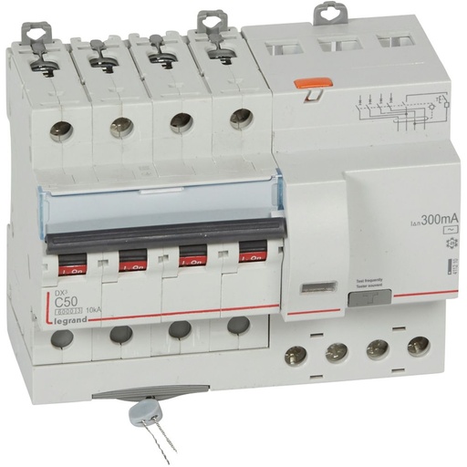 [PTG163.02098] LEGRAND 411210, RCBO, DX³ 6000 -10 kA -4P-400 V -50 A -300 mA, tip AC