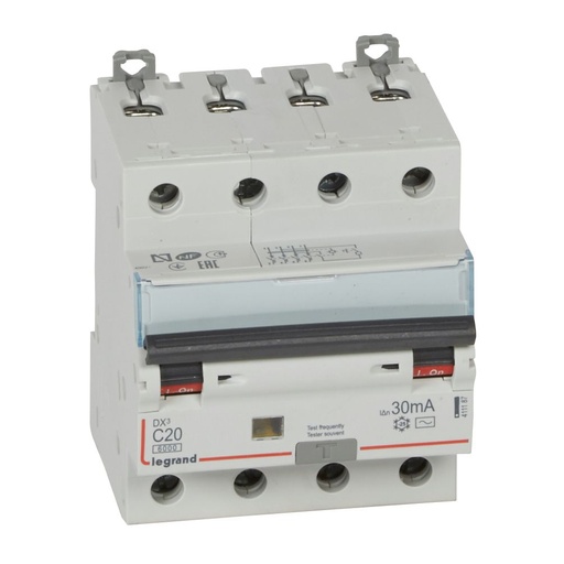 [PTG163.02100] LEGRAND 411187, RCBO, DX³ 6000 -10 kA -4P-400 V -20 A -30 mA, tip AC