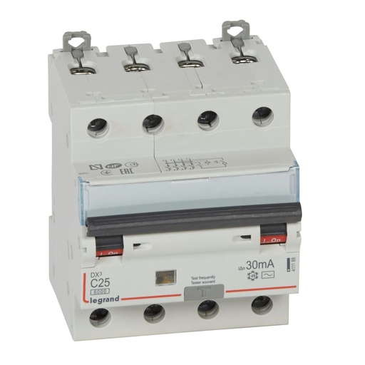 [PTG163.02101] LEGRAND 411188, RCBO, DX³ 6000 -10 kA -4P-400 V -25 A -30 mA, tip AC