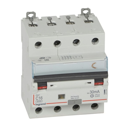 [PTG163.02109] LEGRAND 411234, RCBO, DX³ 6000 -10 kA -4P-400 V -16 A -30 mA, tip A