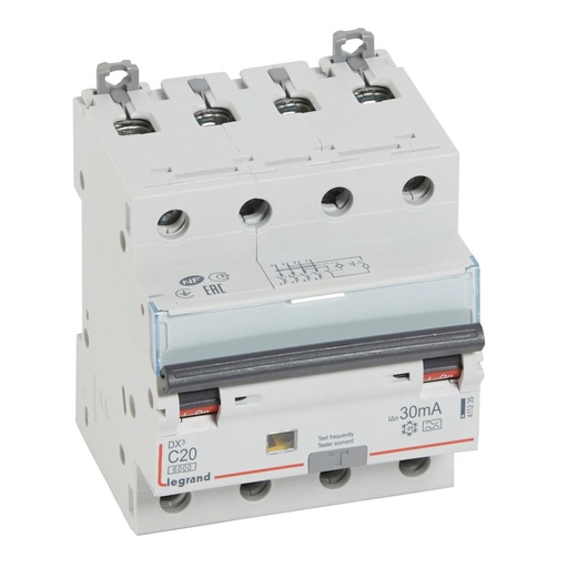 [PTG163.02110] LEGRAND 411235, RCBO, DX³ 6000 -10 kA -4P-400 V -20 A -30 mA, tip A