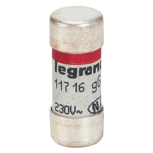 [PTG047.00015] LEGRAND 011716, Cartuș fuzibil domestic, Cilindric 10.3 x 25.8, 16 A, Cu indicator