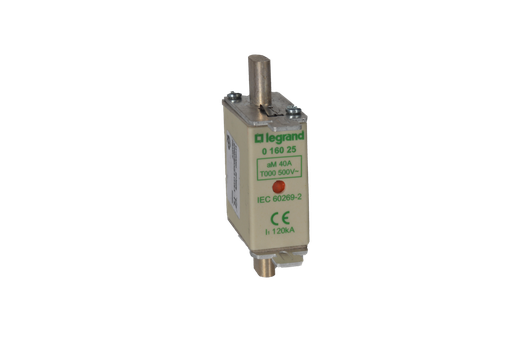 [PTG047.00172] LEGRAND 016025, Cartuș industrial cu lamă, aM, Mărime 00, Cu indicator luminons, 40 A