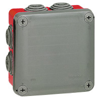 [PTG018.00326] LEGRAND 092025, Plexo Sealed Square Box 105×105×55 mm, Grey/Red, 7 Entries, IP55, IK07, 960°C