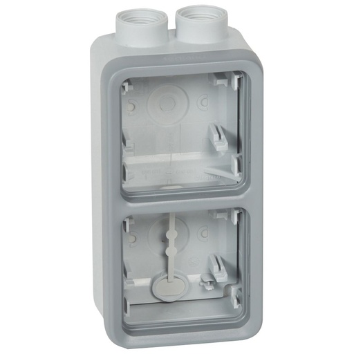 [PTG018.00533] LEGRAND 069668, Doză cu montaj aparent, Echipabilă cu presetupe, Plexo IP55, 2 aparate, Gri, Montaj vertical
