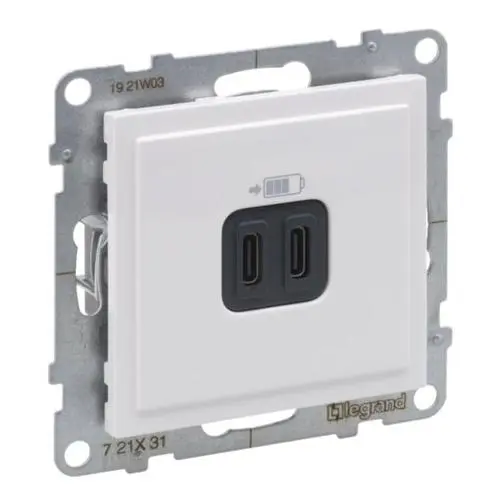 [PTG031.00184] LEGRAND 721131, Încărcător USB dublu Tip C+C, 3A, 15W, Alb