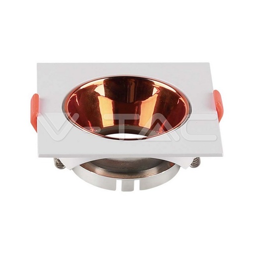 [PTG053.00055] V-TAC 6655, Suport GU10 Pătrat Alb, Ramă Rose Gold cu Reflector Rose Gold