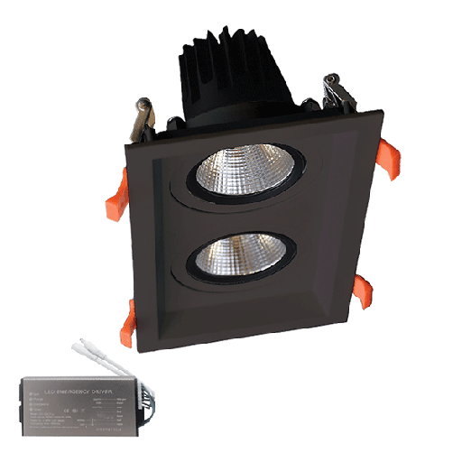 [PTG080.00392] ELMARK 92DL81F3030/BLE, Spot LED dublu 2x15W 230V 3000K negru + kit de urgență