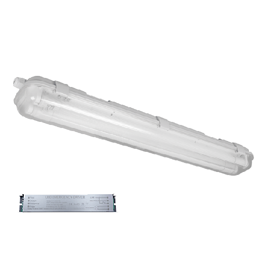 [PTG080.00556] ELMARK 9BM224LEDE, Corp de iluminat BELLA cu tub LED (1500mm) 2x24W 4000–4300K IP65 + bloc de urgență