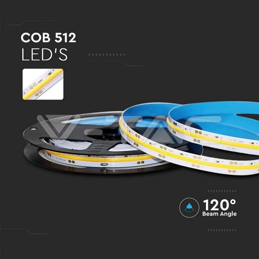 [PTG076.01016] V-TAC 212649, COB LED Strip IP20 24V 3000K 512 LEDs 12W/m