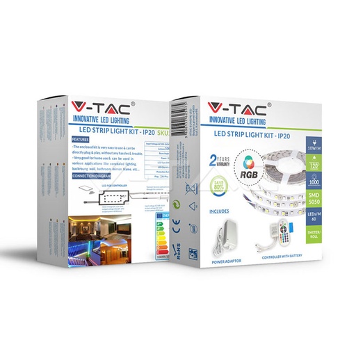 [PTG076.01095] V-TAC 2544, Set benzi LED RGB SMD5050 60 LED-uri IP20