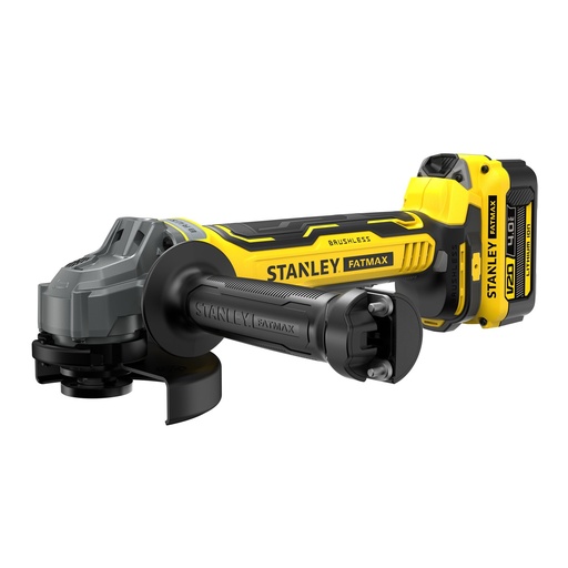 [PTG281.00021] STANLEY® FATMAX® Polizor unghiular mic fara perii, 125 mm, cu kit de 2 baterii de 4,0 Ah, 18 V, V20, SFMCG700M2K-GB