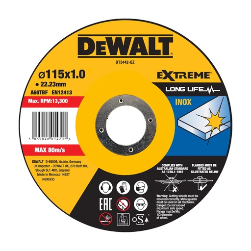 [PTG405.00021] DEWALT Extreme Cutting INOX, 115 x 1 x 22.23mm, DT3442-QZ