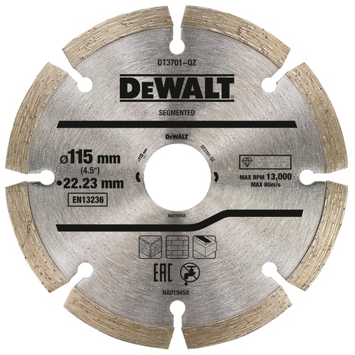 [PTG405.00033] DEWALT High Performance Diamond Cutting Disc Segmented Universal, 115mm x 22.23mm, DT3701-QZ
