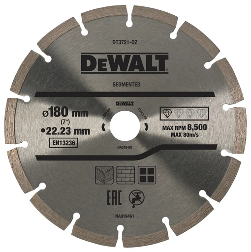 [PTG405.00041] DEWALT High Performance Diamond Cutting Disc Segmented Universal, 180mm x 22.23mm, DT3721-QZ