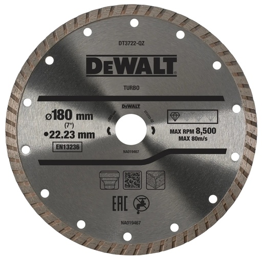 [PTG405.00042] DEWALT Turbo All Purpose Diamond Wheel, 180mm x 22.23mm, DT3722-QZ